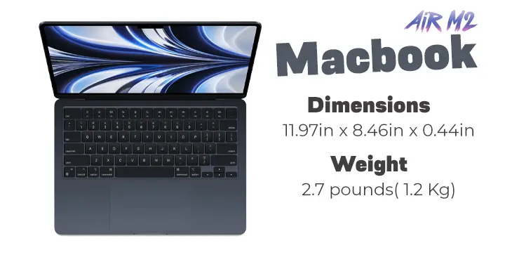 macbook air m2 13.6 inches model dimensions and weight