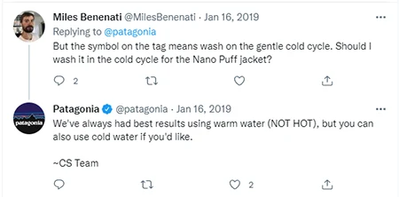 Patagonia twitter reply to a customer