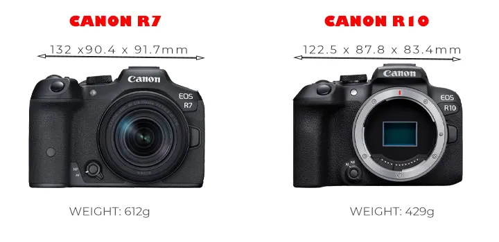 canon eos R7 & R10 dimension and weight